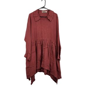 Bodil Women's Vintage Peasant Style Linen Pintucks Knee Length Dress